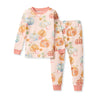 Kids’ two-piece organic cotton pajama set with long sleeves and pumpkin print pants