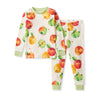 Apple-print two-piece pajamas, crew-neck top and matching pants with green cuffs