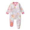 Groovy Ghouls organic cotton footed sleep & play, white with orange floral print, pink trim
