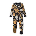 Organic cotton footed sleeper with allover Boo ghost and bear faces, long sleeves