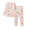 Light pink long-sleeve pajama set with cookie-themed print, matching pants, ribbed cuffs