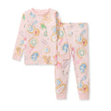 Light pink long-sleeve pajama set with cookie-themed print, matching pants, ribbed cuffs