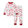 Kids' two-piece pajama set, white with candy-cane heart pattern, red and green trim