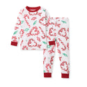 Kids' two-piece pajama set, white with candy-cane heart pattern, red and green trim