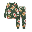 Green Christmas pajama set, long-sleeve top and pants with teddy and snowman print