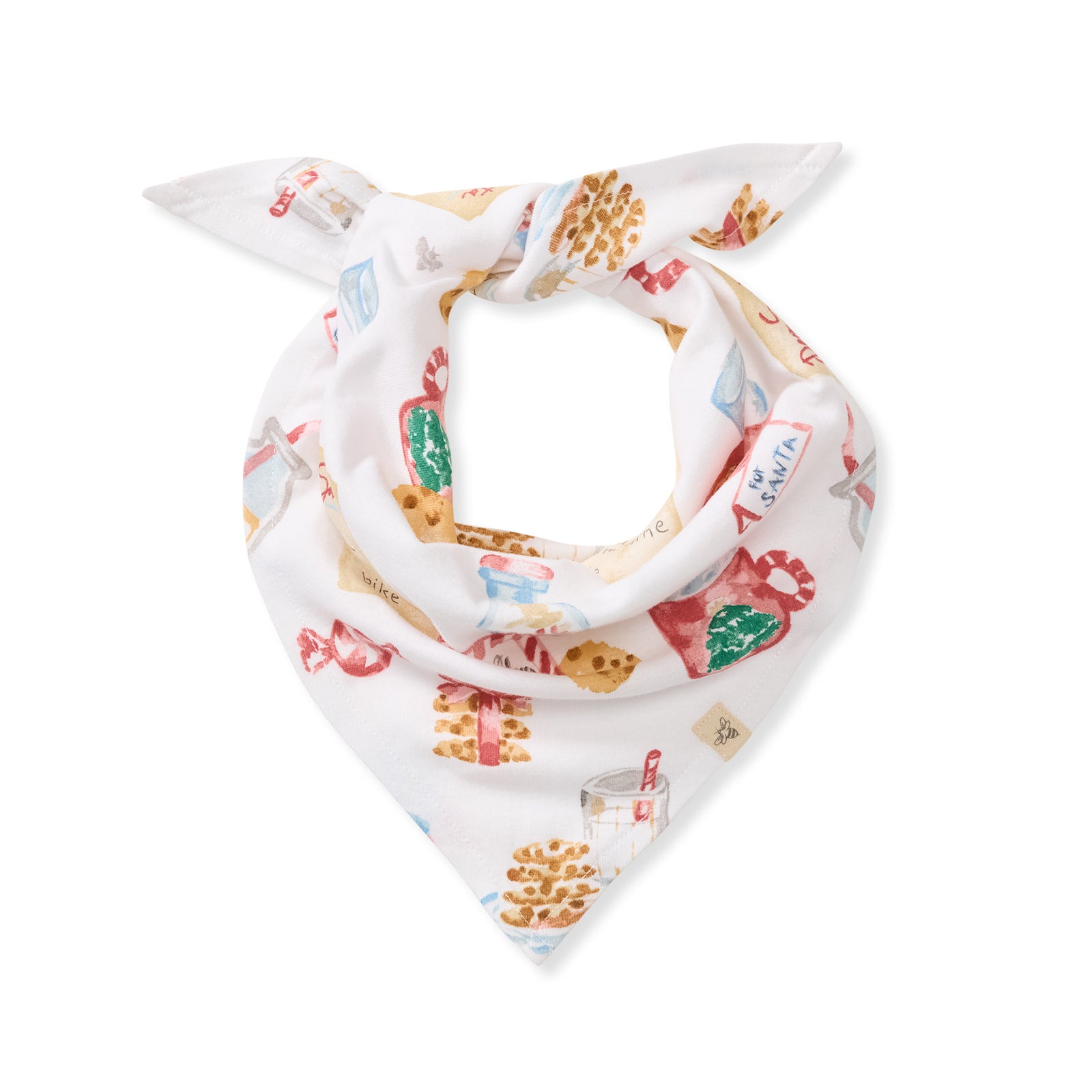 White pet bandana with colorful cookie and holiday graphic print - View 1
