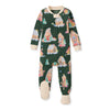 Green footed sleeper with colorful gingerbread house and candy cane motif