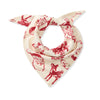 Christmas pet bandana in cream with red vintage animal print, triangular scarf style