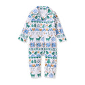 Winter print flannel baby pajama jumpsuit with full-zip front, trees and snowflakes