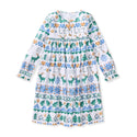 Kids flannel nightgown with long sleeves, button front, holiday patchwork print