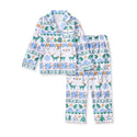 Kids flannel pajama set with hooded top and pants, winter animal and snowflake print
