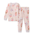 Light pink organic cotton pajama set, long-sleeve top and pants with cat dancer print