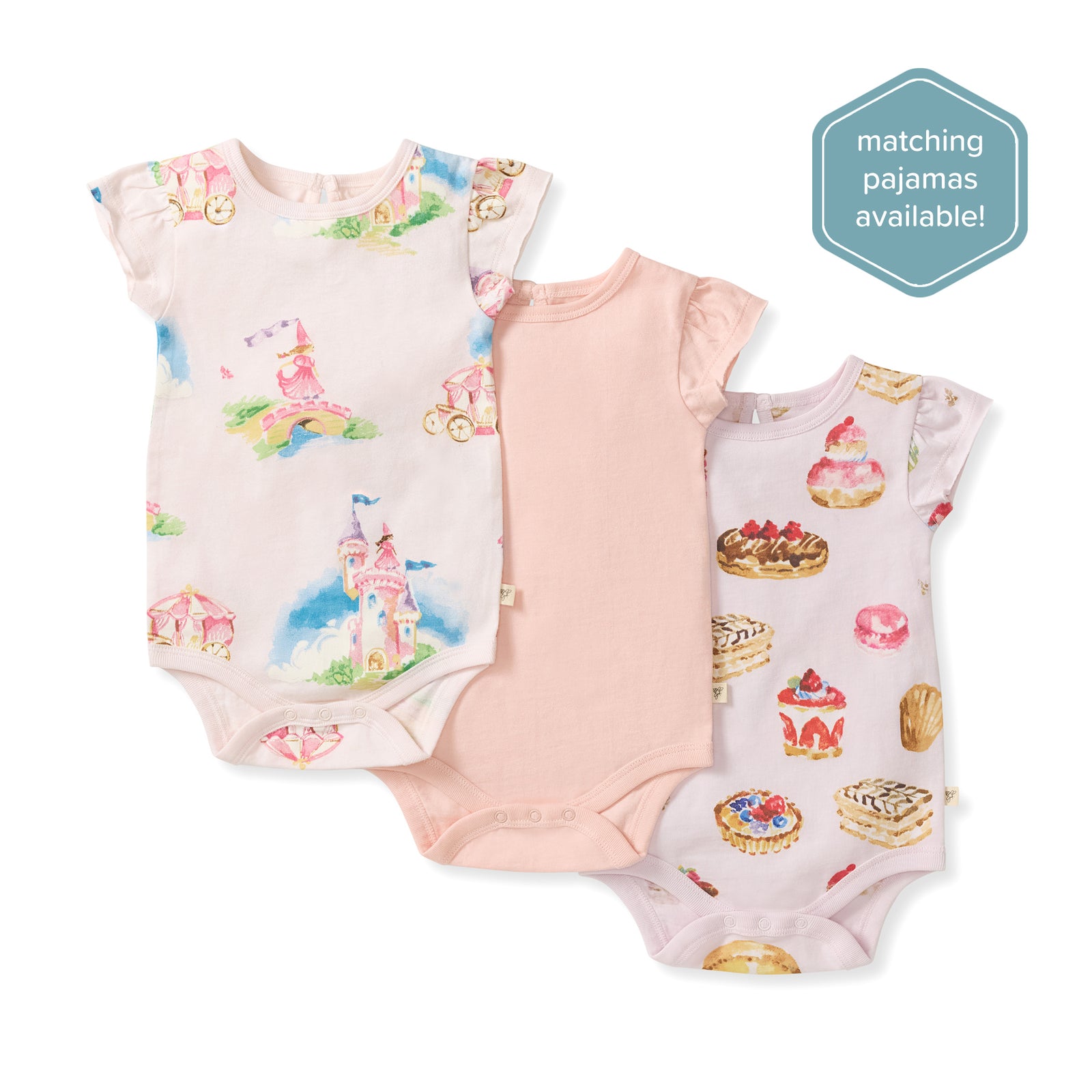 3-Pack Pastry Shop & Pretty Princess Baby Girl Bodysuits