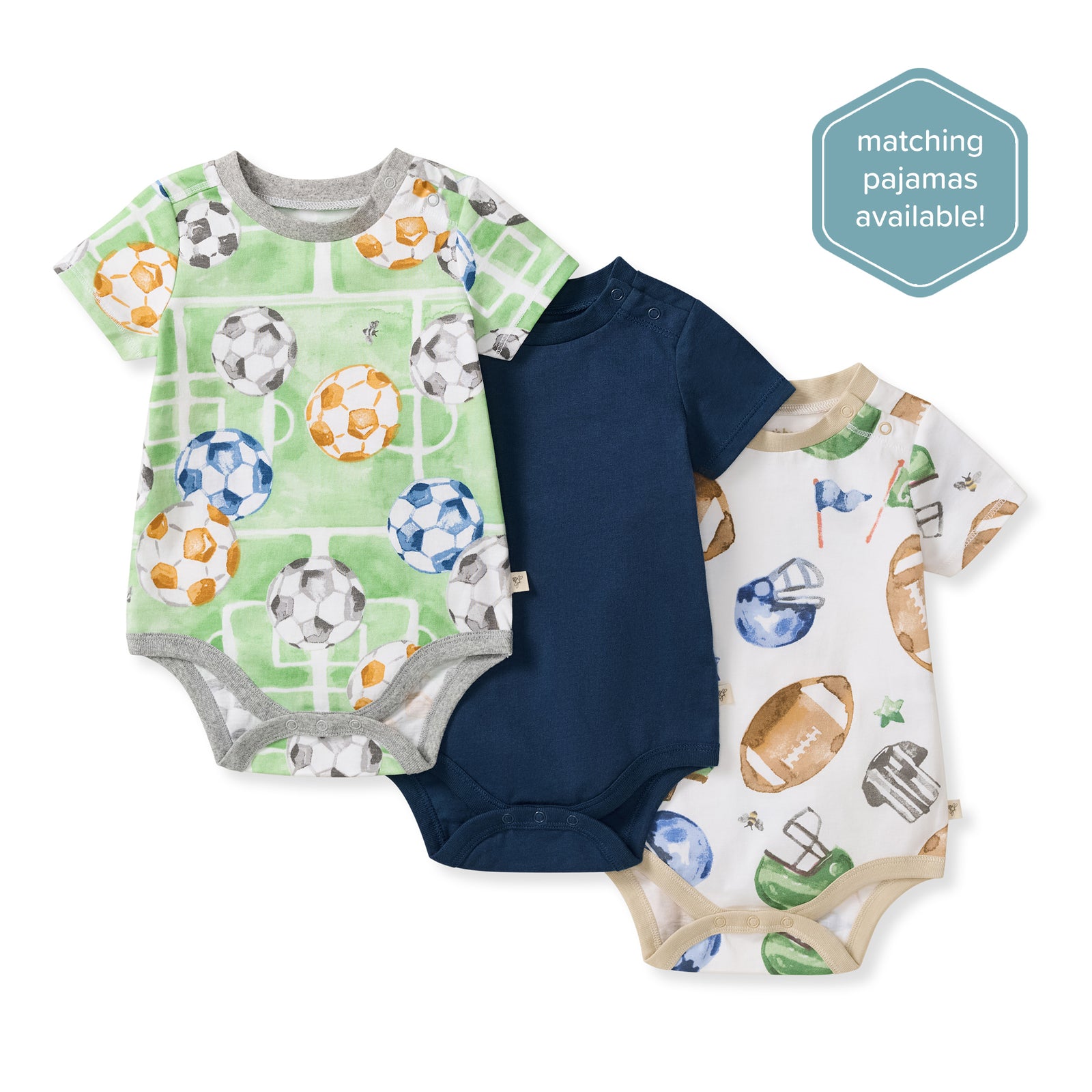 3-Pack Field Goal & Soccer Field Baby Boy Bodysuits