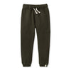 Dark green seamed jogger pants with elastic waistband and drawstring