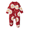 Red footed sleep & play with teddy bear face prints and snap button front