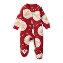 Red footed sleep & play with teddy bear face prints and snap button front