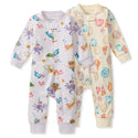 Organic cotton footless romper with button-front placket and sea-creature shell print