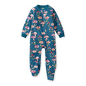 Blue floral fleece sleeper with front zipper, long sleeves, all-over mushroom print
