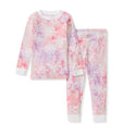 Two-piece pajama set, rose-pink long-sleeve top and pants with snowflake floral print
