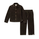 Dark brown corduroy knit jacket with button front and matching pants set