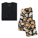 Black men’s long-sleeve PJ top and matching pajama pants with Halloween character print