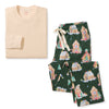 Men's organic cotton pajama set: cream long-sleeve top and green gingerbread-print pants