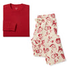 Men's organic cotton Christmas PJ set: red long-sleeve top, cream/red print pants