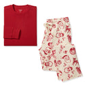 Men's organic cotton Christmas PJ set: red long-sleeve top, cream/red print pants