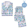 Mens flannel organic cotton PJ set, white winter print, button-front top and drawstring pants