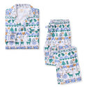 Men's flannel pajama set, white/blue winter print with button-up top and shorts