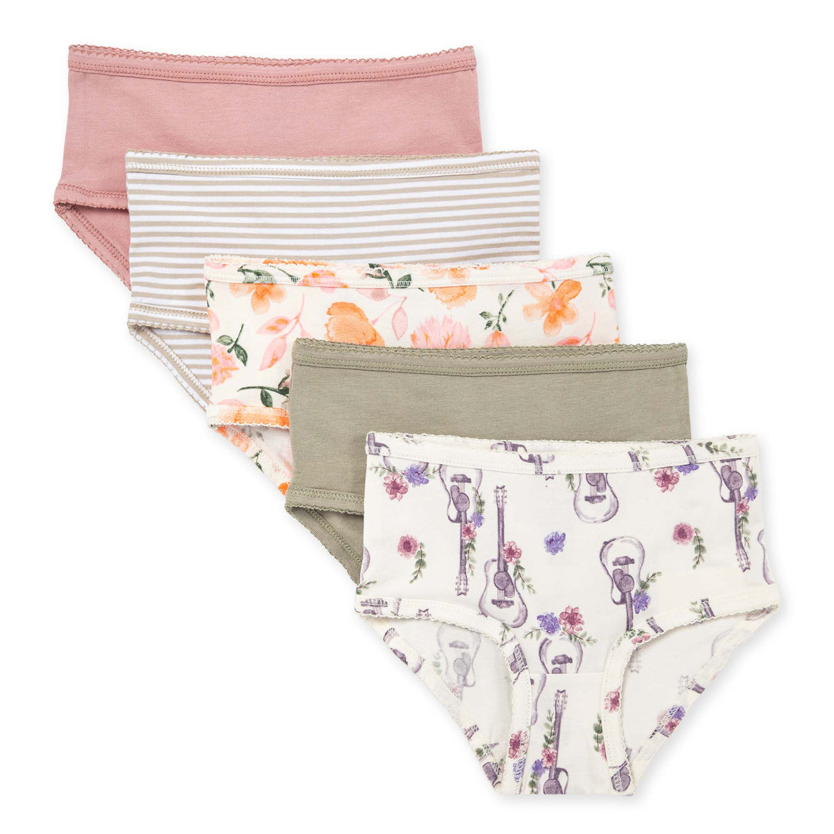 Guitars & Floral Organic Cotton Underwear 5 Pack