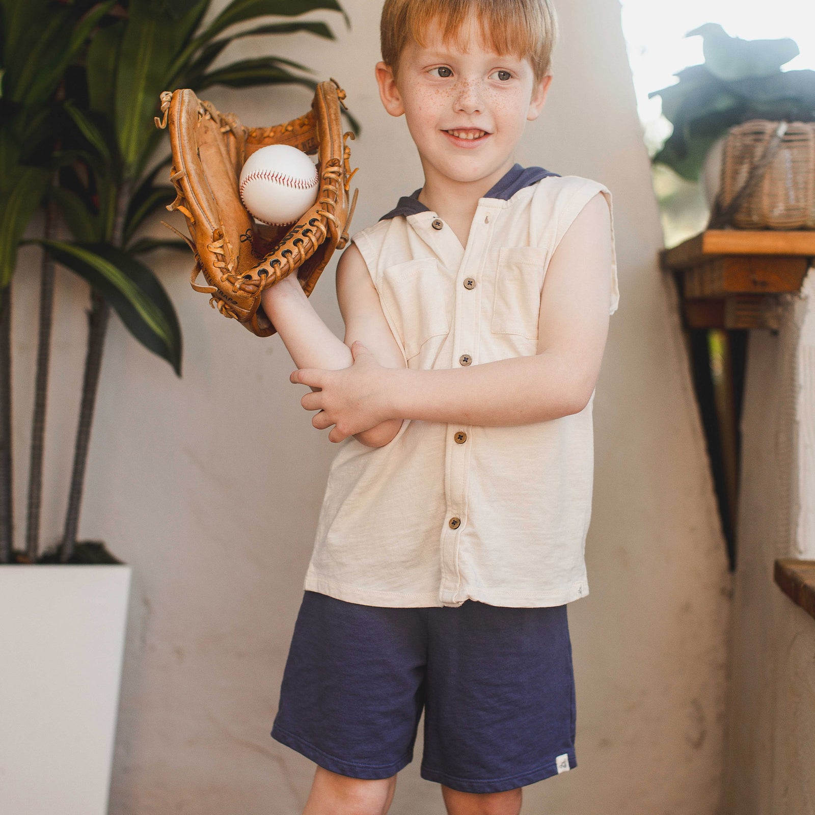 Product Image 1 of Organic Boy Slub Hooded Sleeveless Shirt & Shorts Set