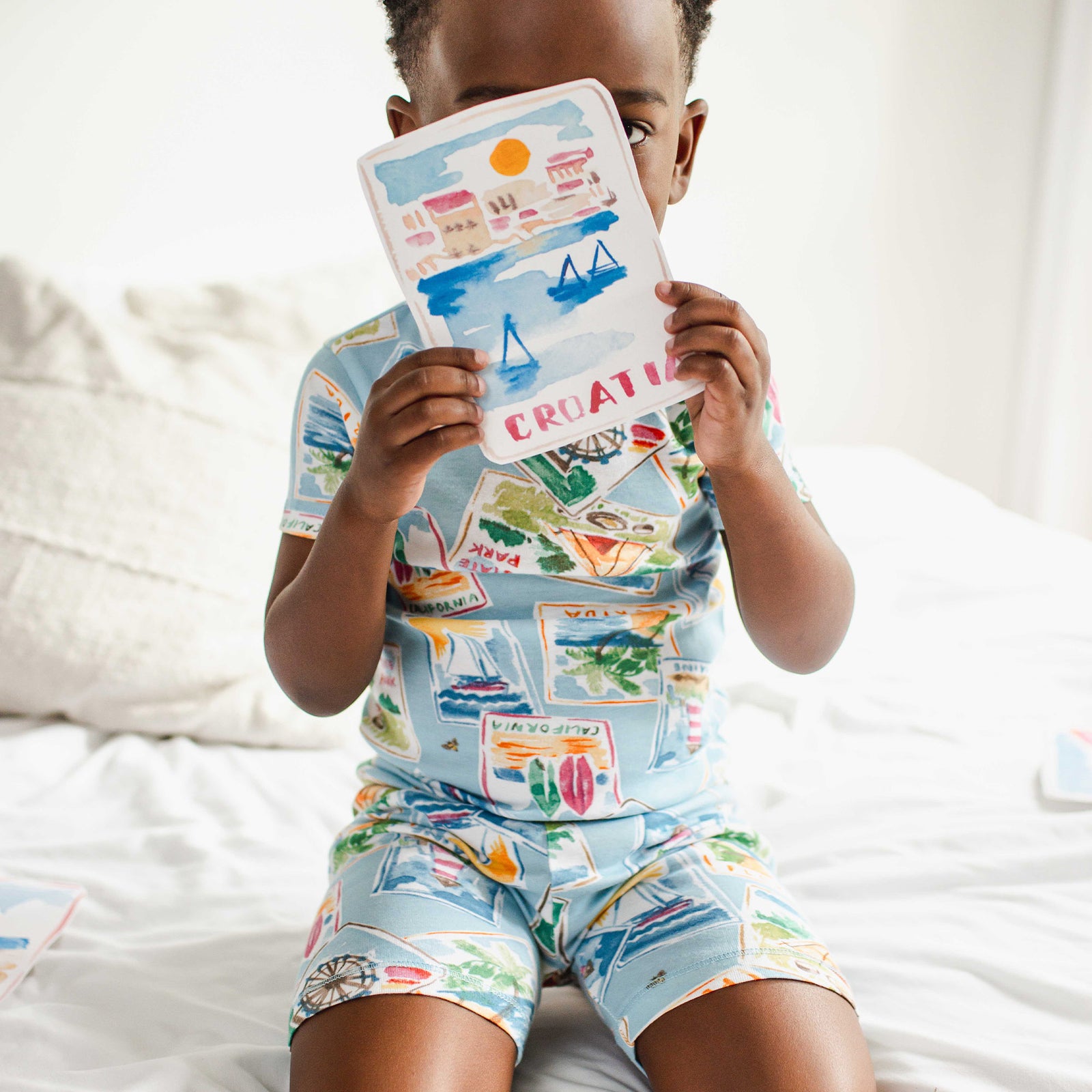 Product Image 1 of Vacation Postcards Organic Cotton Two-Piece Pajamas