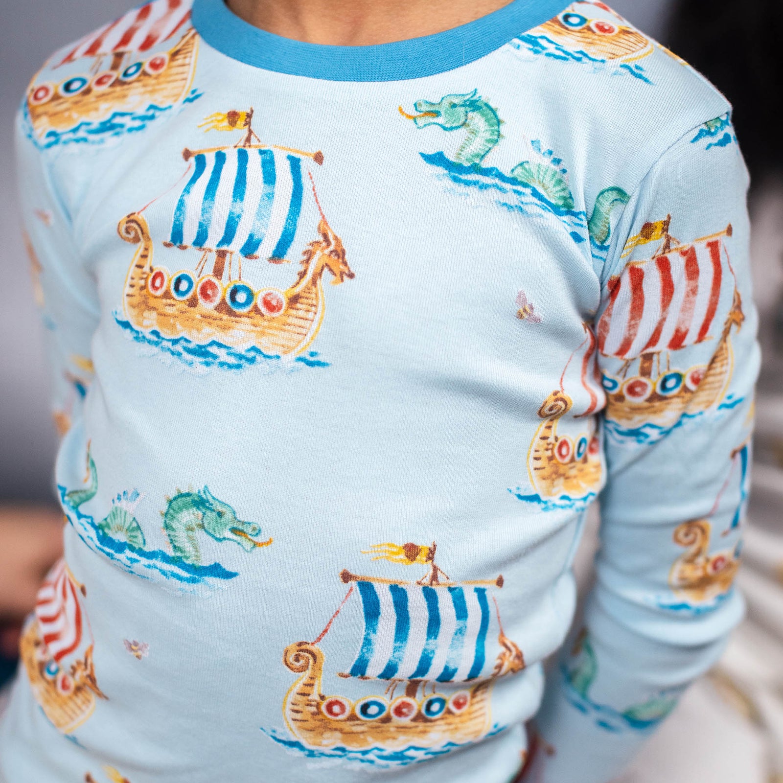 Product Image 1 of 4 Piece Nordic Hero & Viking Ships Organic Cotton Two-Piece Pajamas