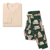 Organic cotton gingerbread pajama set: long-sleeve top and green printed pants