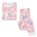 Women's rosewater pajama set, pink long-sleeve top and matching pajama pants, floral snowflake print