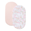 BEESNUG fitted bassinet sheet pack of 2: blush solid and pastel floral print.