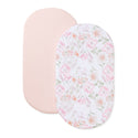 BEESNUG fitted bassinet sheet pack of 2: blush solid and pastel floral print.
