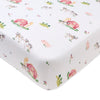 Organic cotton crib sheet, white with colorful barnyard animals pattern