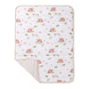 Reversible baby blanket with farm animal print and solid striped backing