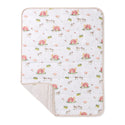 Reversible baby blanket with farm animal print and solid striped backing