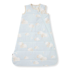 Light blue cloud-print wearable baby blanket with full-length front zipper