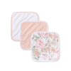 Organic cotton knit terry washcloth set of 3: white, blush, and floral print square