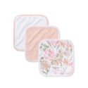 Organic cotton knit terry washcloth set of 3: white, blush, and floral print square