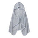 Toddler hooded dino towel, gray with navy dinosaur spikes and front pouch
