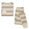 Oat and cream striped organic cotton pajama set with long-sleeve top and pants