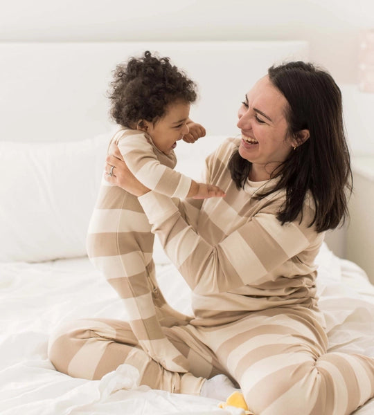 Mommy & Me Rugby Stripe Organic Cotton Pajamas - Oat