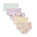A 4-pack of women's low-rise briefs in pastel colors, featuring a mint green solid, light pink stripes, a white background with colorful donuts, and a light peach background with ice cream cone patterns.