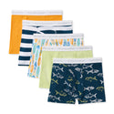 Toddler boy boxer briefs, shark and board prints with orange and striped styles